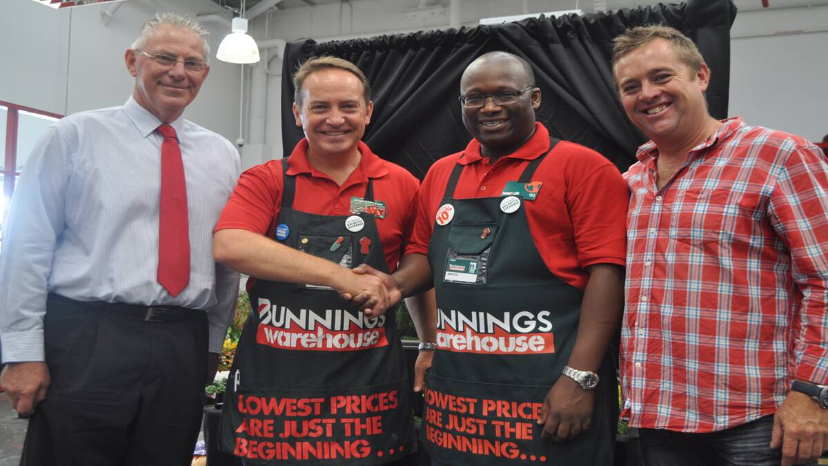 Mayor of Cessnock Bob Pynsent with Bunnings Managing Director John Gillam, Cessnock complex manager Abdoul Ba and Jason Hodges from Better Homes and Gardens. 