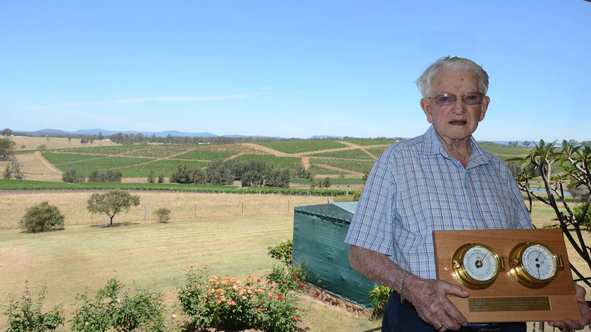 Ivan Howard on his Pokolbin property where he has been recording the rainfall for more than 50 years. 