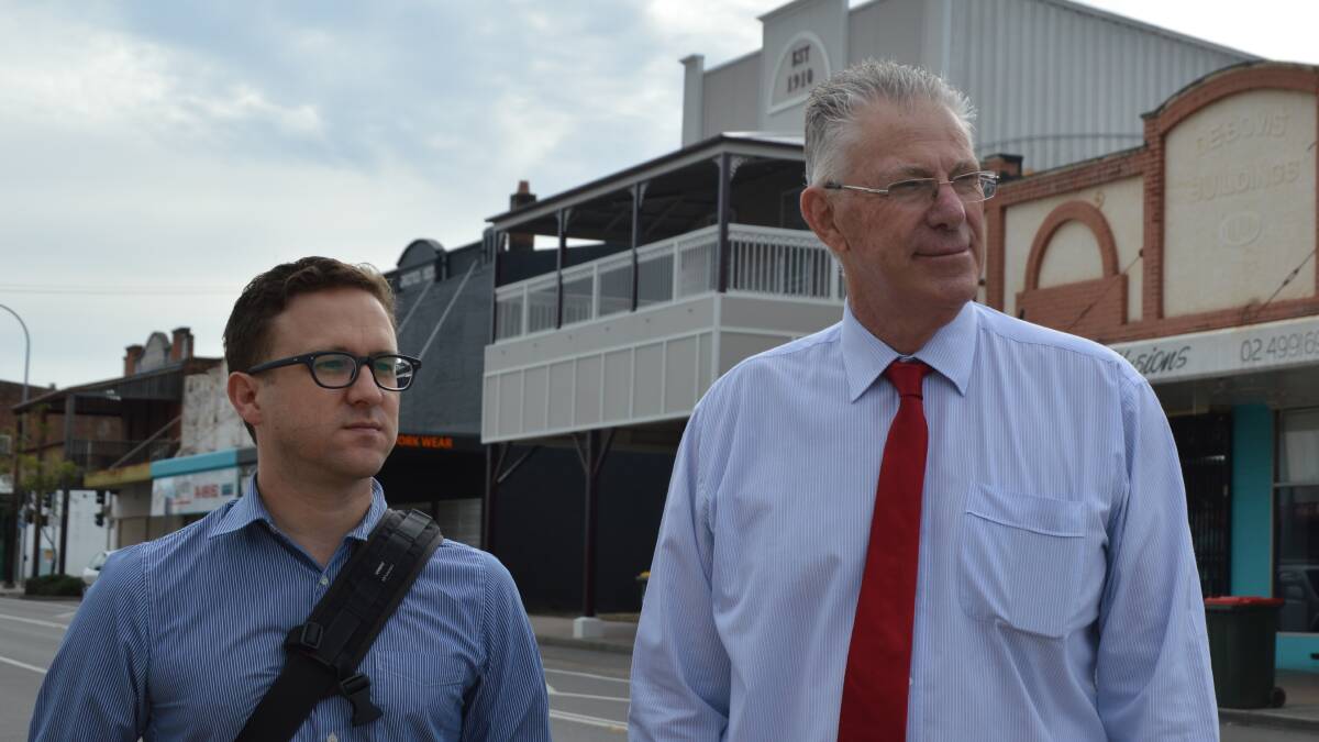 IDEAS: Cessnock Mayor Bob Pynsent took Marcus Westbury for a tour of Vincent Street on Thursday.