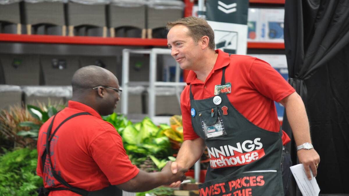 Bunnings Managing Director John Gillam congratulated Cessnock complex manager Abdoul Ba on the stores opening. 