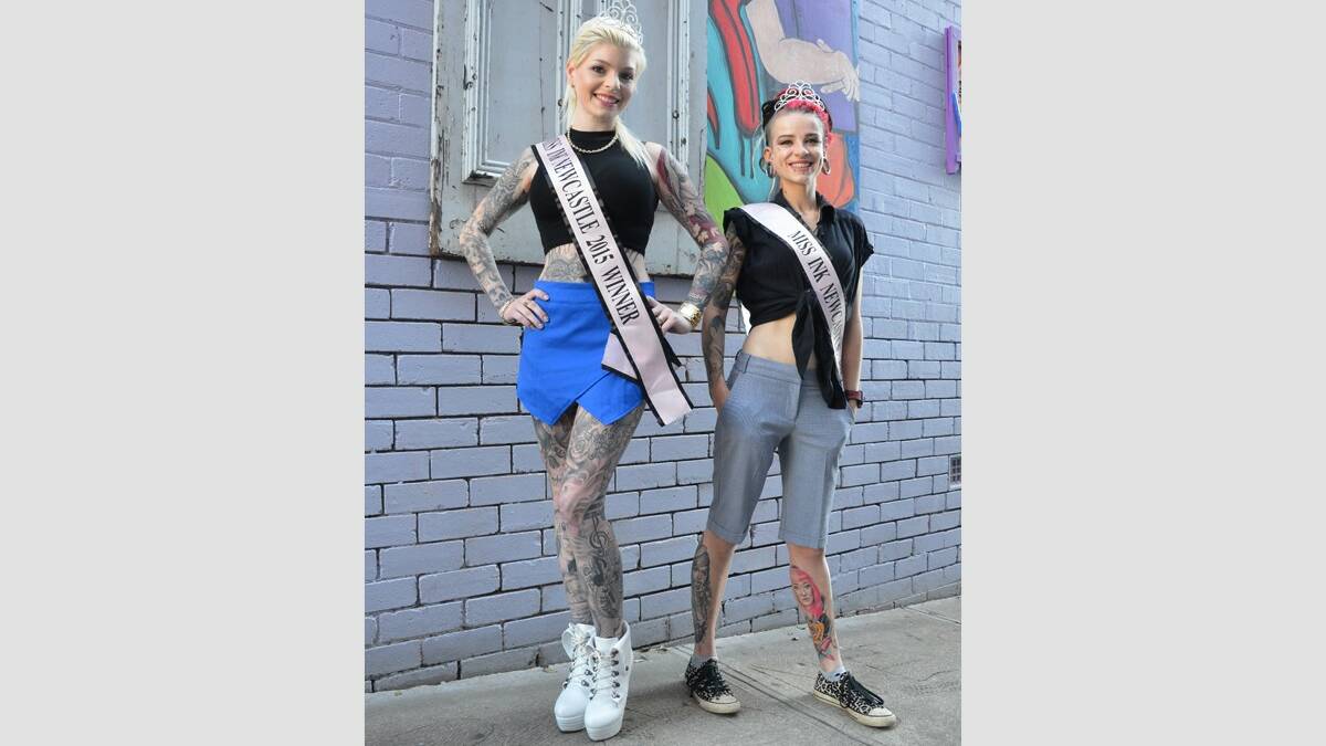 TATTOO PRIDE: Brittany Allsop and Zoe Bagnall were the winner and runner-up at the Miss Ink Newcastle competition. Photo by Sage Swinton.