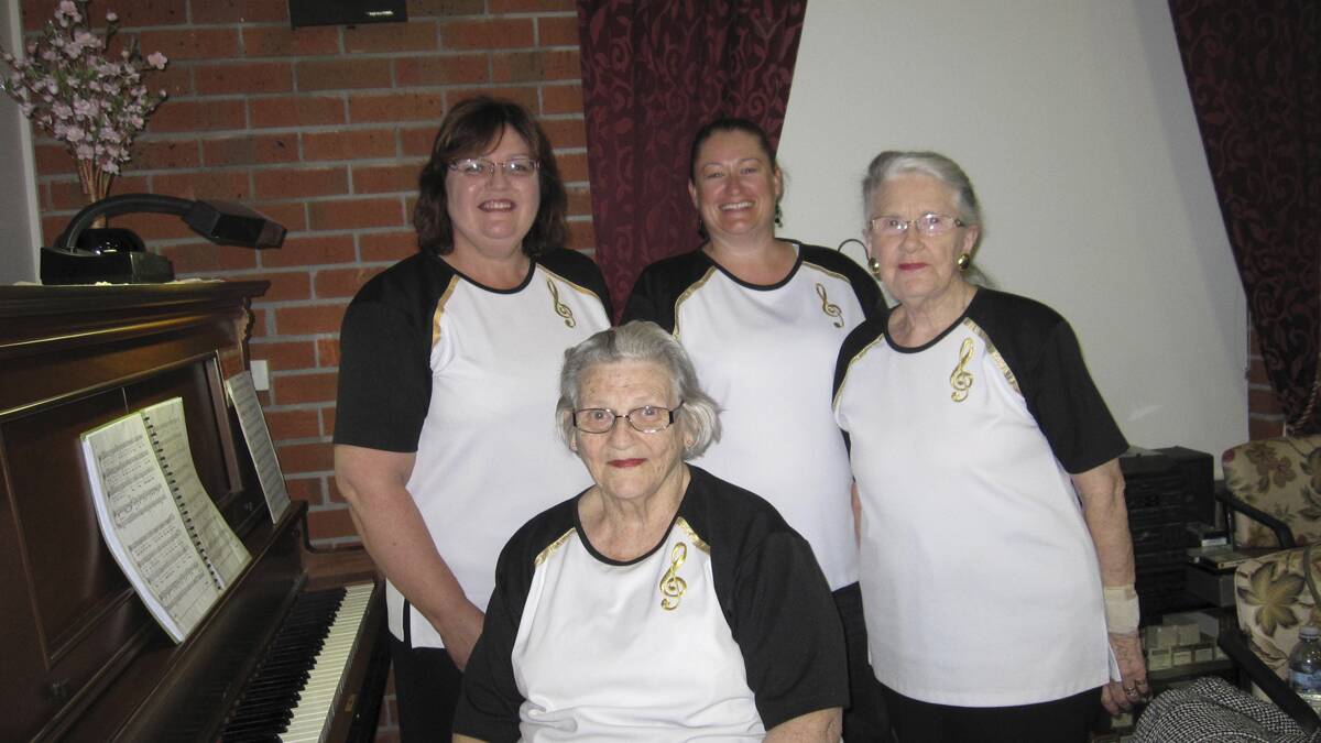 GOOD TIMES:  Cessnock Cantana choir members Julie Hickey, Melanie Rees, Myra Hill and Shirley Hickey (front), getting ready for the group’s final performances this Christmas season