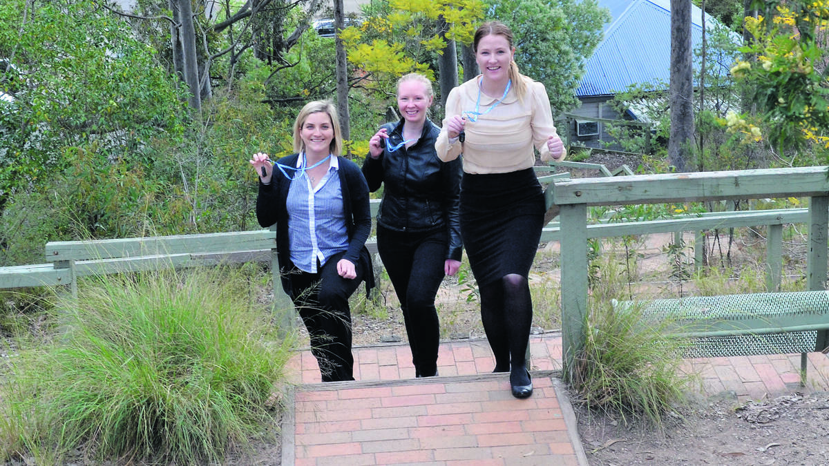 EVERY STEP COUNTS: Advertiser staff Cassandra Battle, Natalie Heyer and Sage Swinton on the Convent Hill steps, preparing for the Steptember challenge.