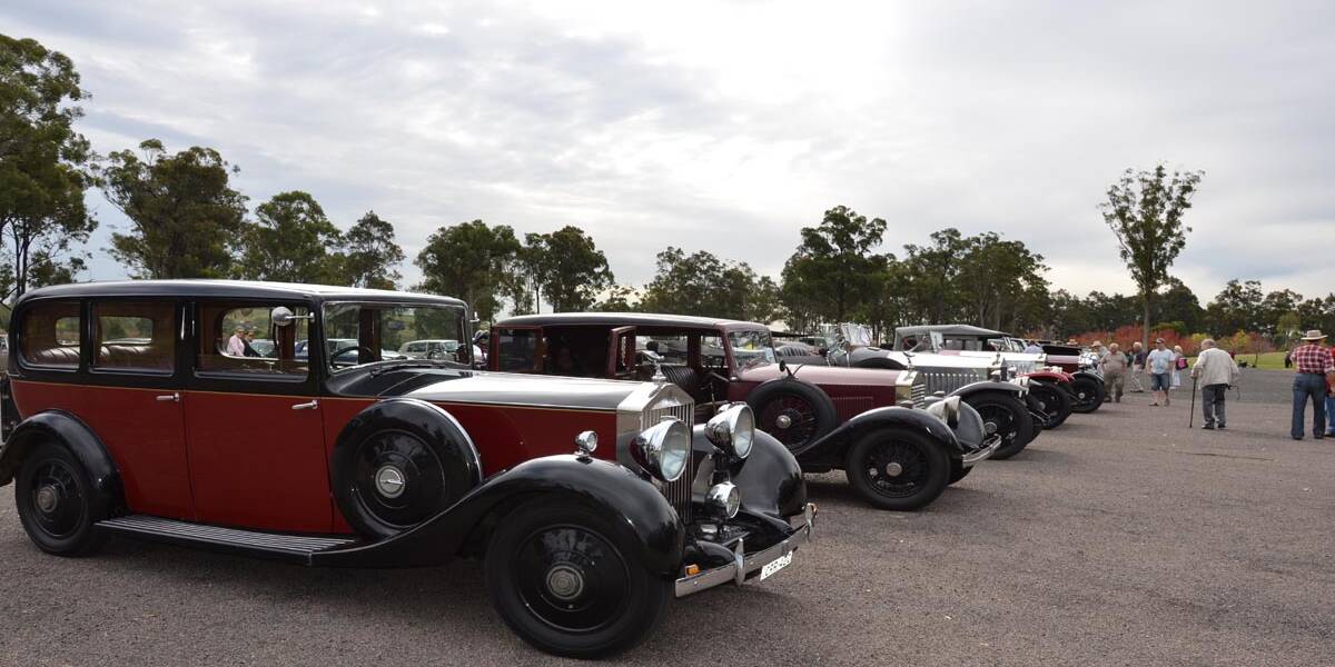 CLASSIC: Some of the Rolls-Royce vehicles on display at Hunter Valley Gardens on Saturday.