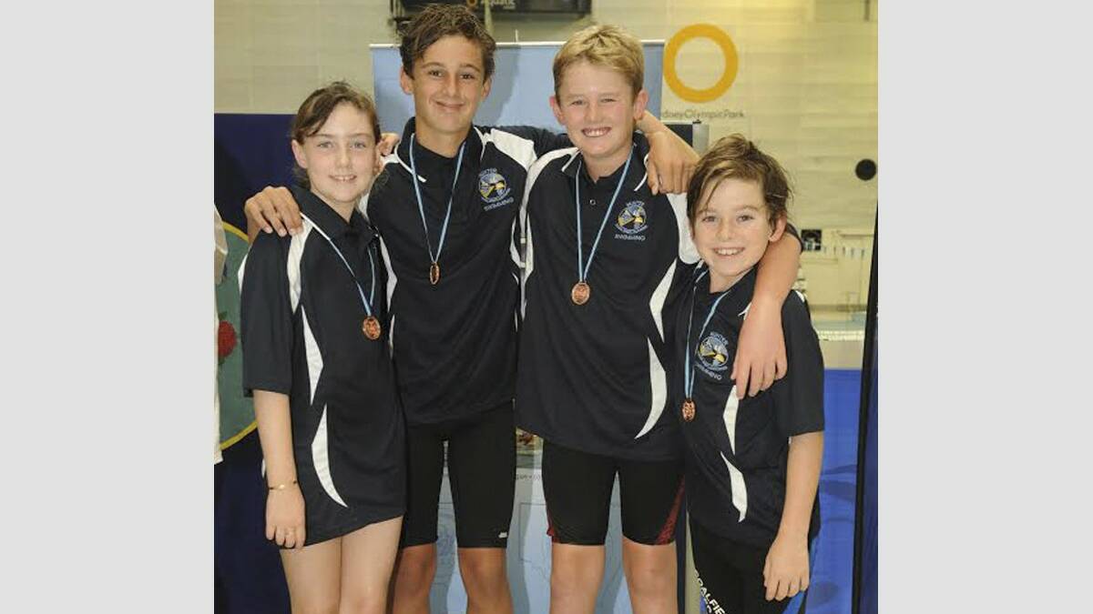 SUPERB: Mulbring Public School’s bronze medal-winning swim team, Andrea Pinchen, Riley Saxby, Jack Sellars and Keegan Harris.