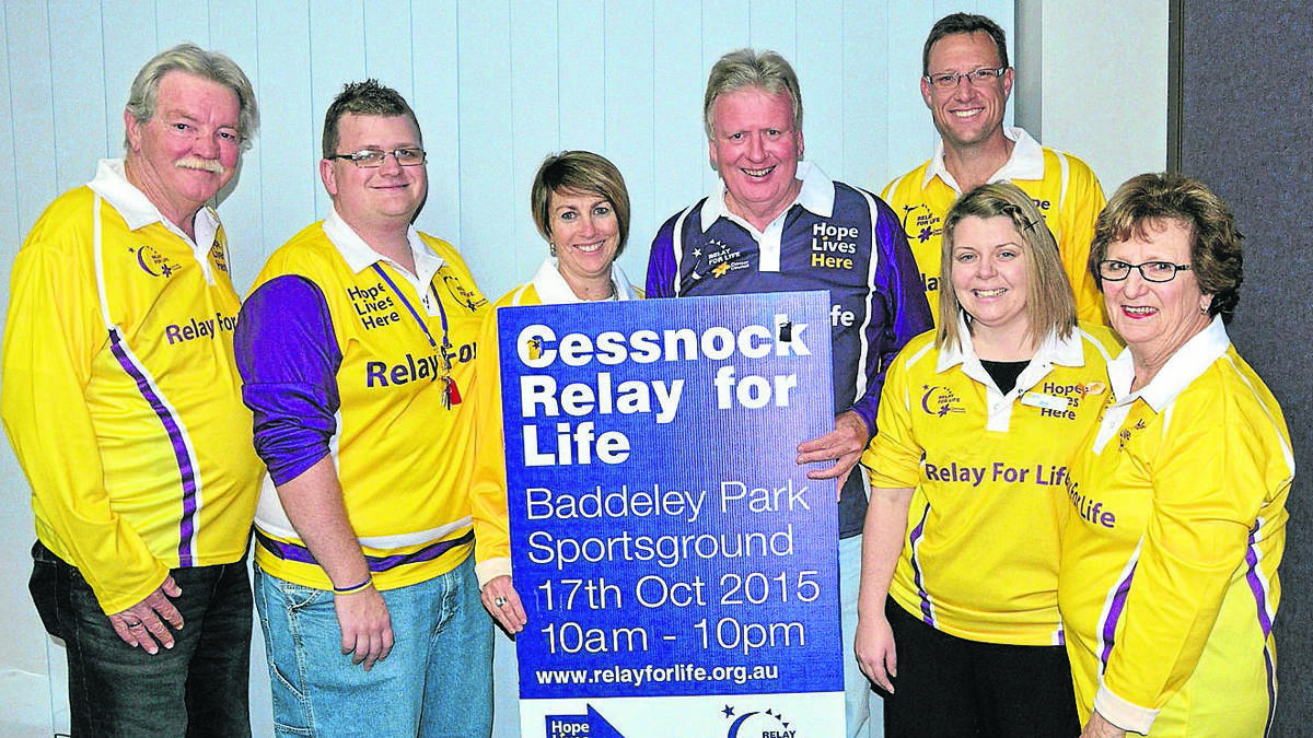 ENTHUSIASTIC: Cessnock Relay For Life committee members Bruce Wilson, Clint Ekert, Lisa Hugo, Ross Crump, Paul Cousins, Arna Hickey and Sheila Turnbull. (Absent: Melinda Sue.)