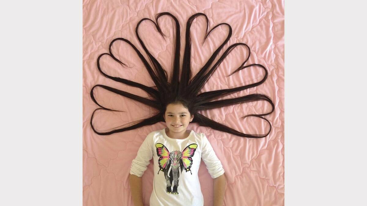 GOING THE CHOP: Nine-year-old Madison Lucas (pictured in a Kendall Jenner-inspired pose) will have her hair cut and donated to Variety, to be made into a wig for children with alopecia or other permanent medical hair loss.