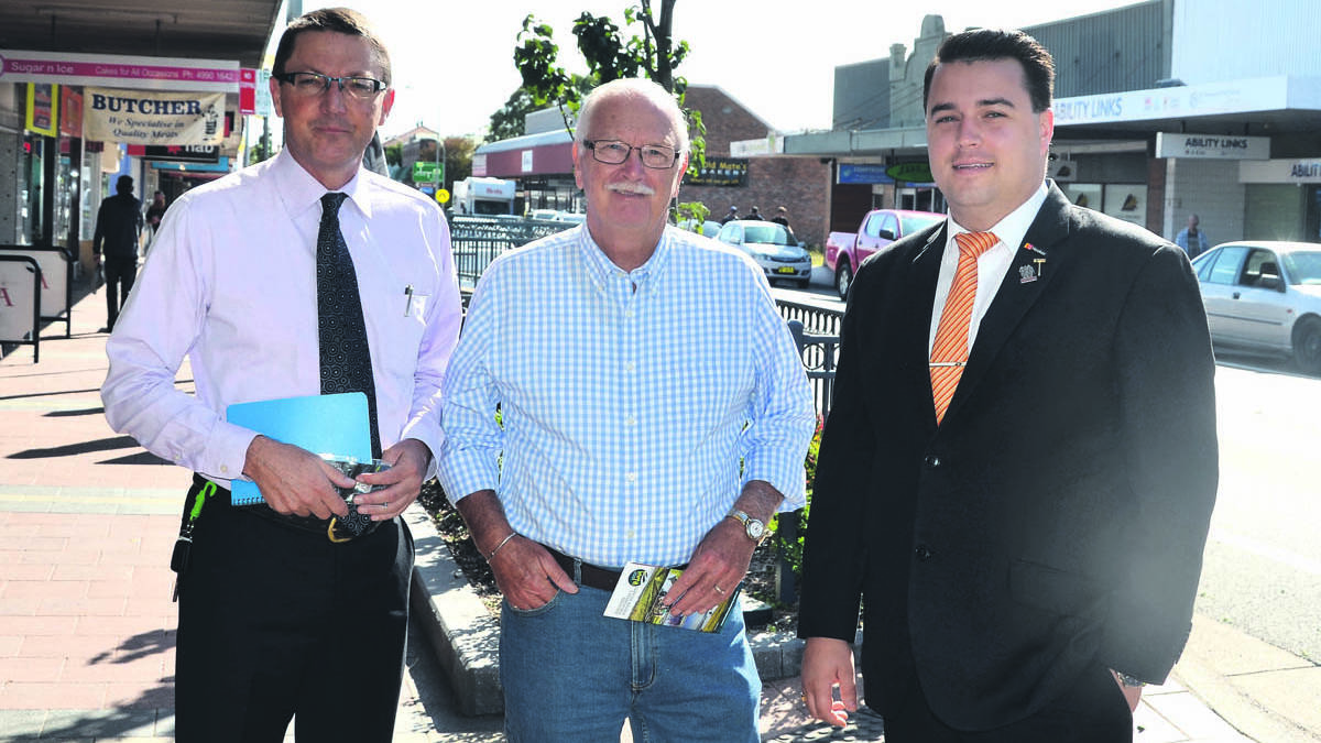 VISIT: Parliamentary secretary for the Hunter and Central Coast, Scot MacDonald, with Liberal councillors Rod Doherty and Bryce Gibson in Cessnock on Tuesday.
