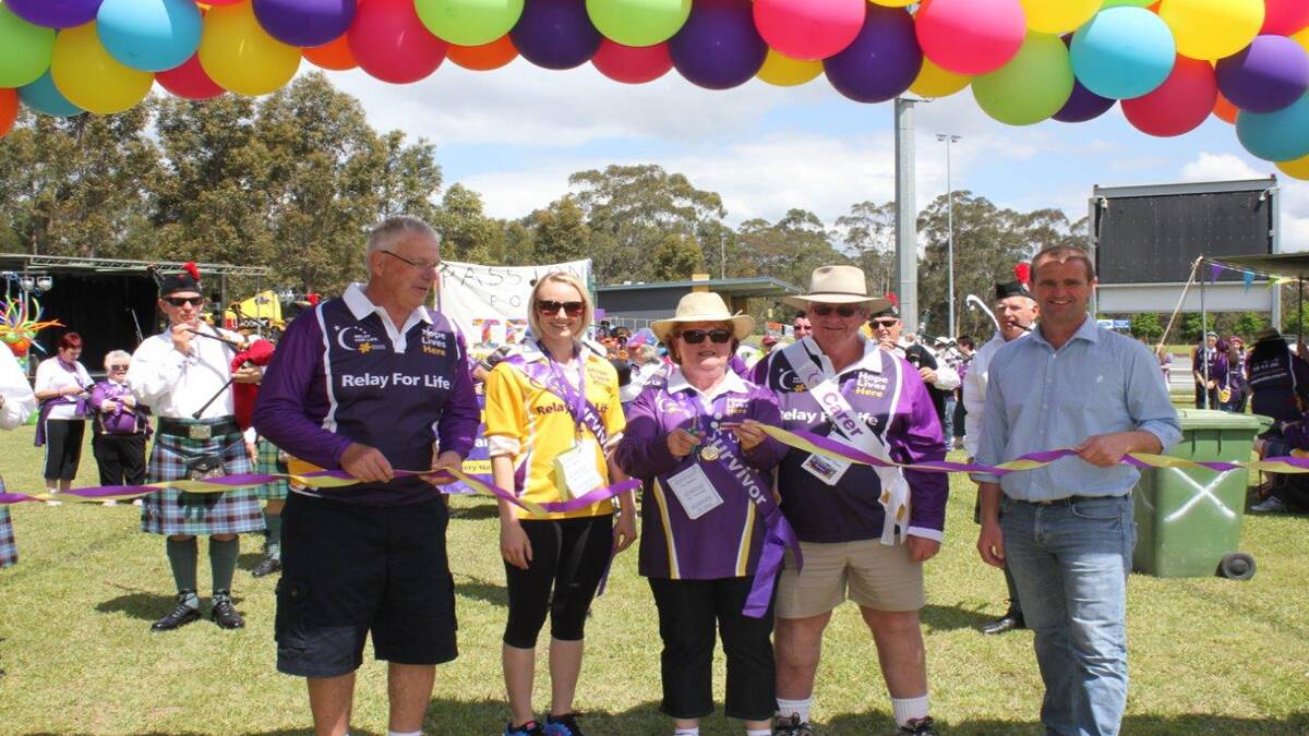 OPEN: Cessnock Mayor Bob Pynsent, Cessnock Relay For Life committee member Nell Thompson, patron Sue Craft and her husband Wayne and Member for Cessnock Clayton Barr at the opening ceremony.
More photos on page 33.