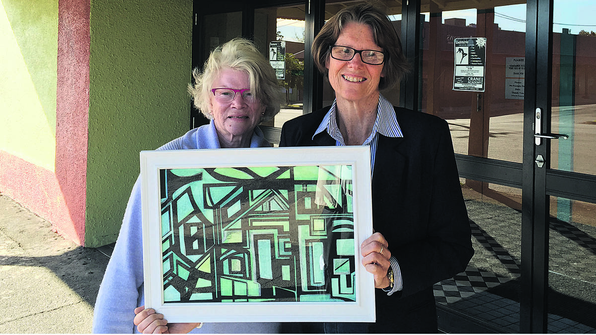 ON WITH THE SHOW: Weston Art Show secretary Pam Menzies with artist Di Stackpool and one of her works.