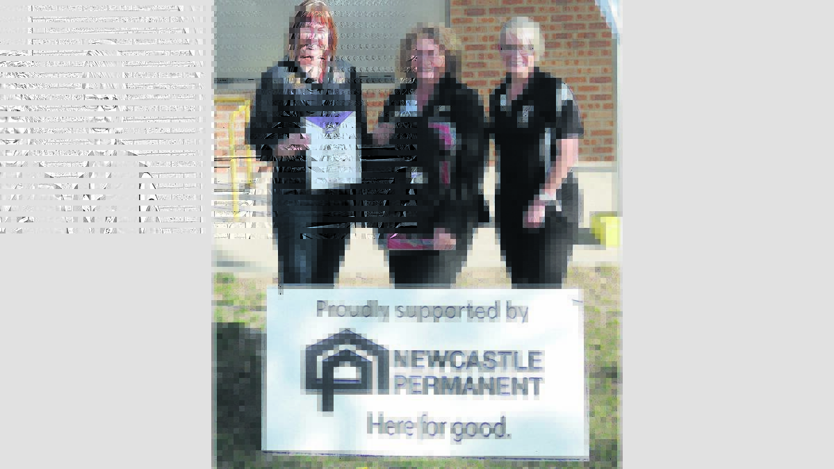 RECOGNITION: Newcastle Permanent Volunteer of the Month recipient Lauren Fairfull (Greta Branxton Football Club), Newcastle Permanent Rutherford branch manager Janelle O’Brien and Hunter Valley Football office manager Sarah White.