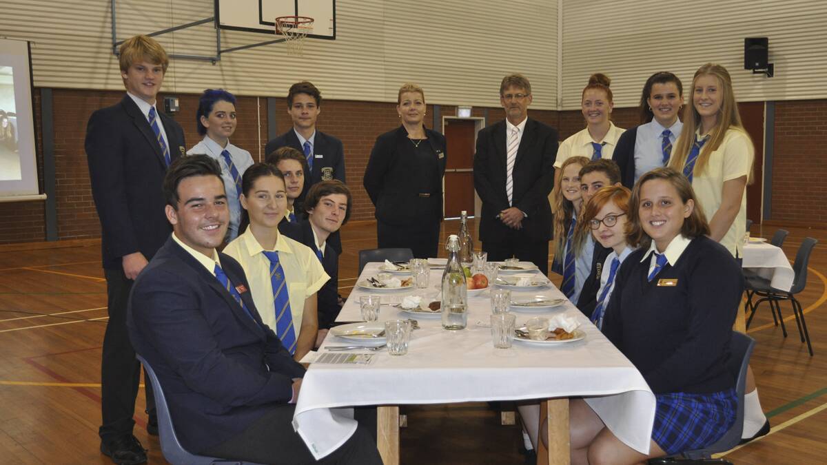 LEADERS: Pictured at Kurri High School’s business breakfast (seated, from left) Reid Alchin, Chloe Myers, Andrew West, Aaron O’Driscoll, Victoria Maples, Brayden Bean, Emily Lloyd and Stephanie Eades, and standing, Oscar Harvey, Emily McGowan-Crook, Jack Anderson, Tabatha Parkinson, Justice Stewart Austin, Abbie Jones, Jessica Eades and Jessica Connolly.
