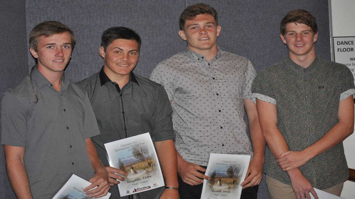 Junior nominees Matt Rees (athletics), Hayden Yates (rugby league), Brodie Jones (rugby league) and Jake Robinson (water polo). 