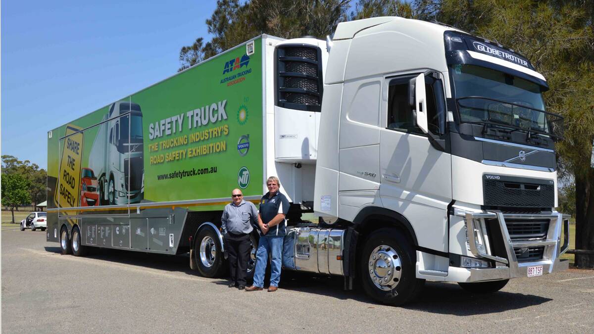 VALUE: Cessnock City Council’s Road Safety Officer Warren Jeffery with ATA Safety Truck 
driver and presenter Glen Schmidtke. 