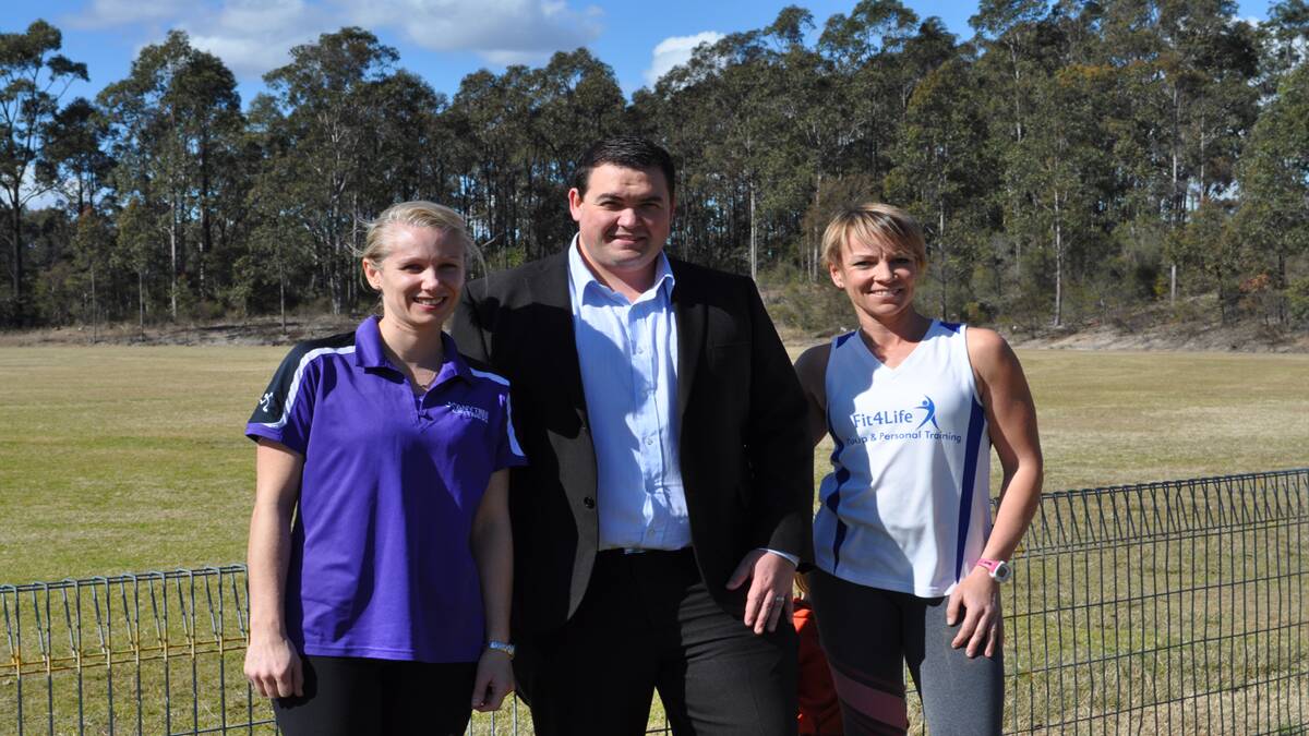 CHALLENGE: Nadine Delaney of Anytime Fitness Cessnock, Drop Kilos 4 Kids organiser Anthony Burke and Jamie Burke of Fit 4 Life Group and Personal Training.