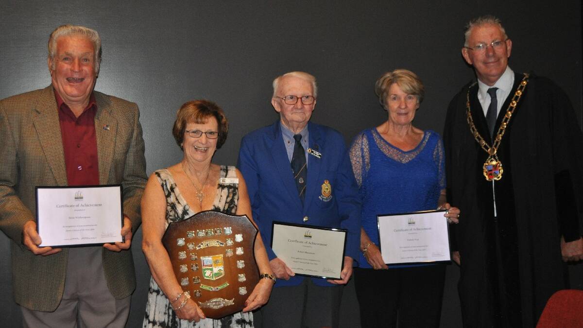 Cessnock Senior Citizen of the Year nominees Brian Witherspoon, winner Sheila Turnbull with Robert Blackmore, Pam Way and Cessnock Mayor Bob Pynsent. 