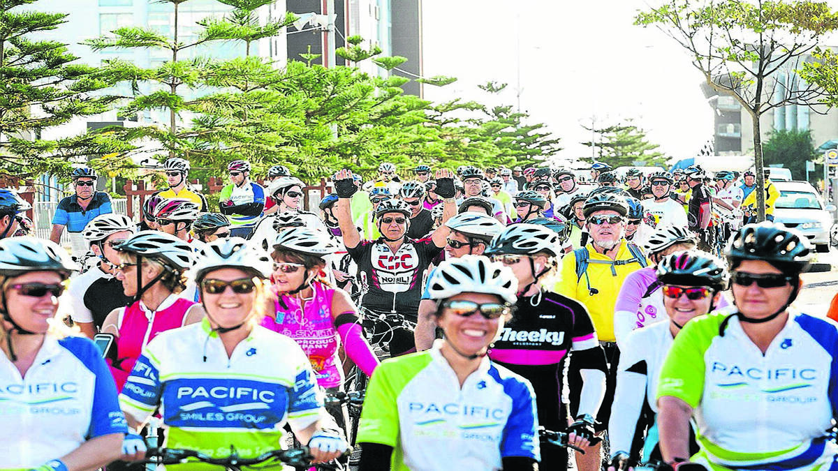 CHARITY RIDE: Riders depart Newcastle on last year’s Crowne 2 Crowne Cycle Classic.