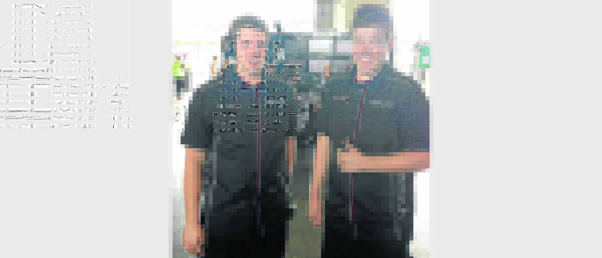 GREAT EXPERIENCE: Brayden Smith and Aaron Frazer were in the Nissan pit crew at the Bathurst 1000.