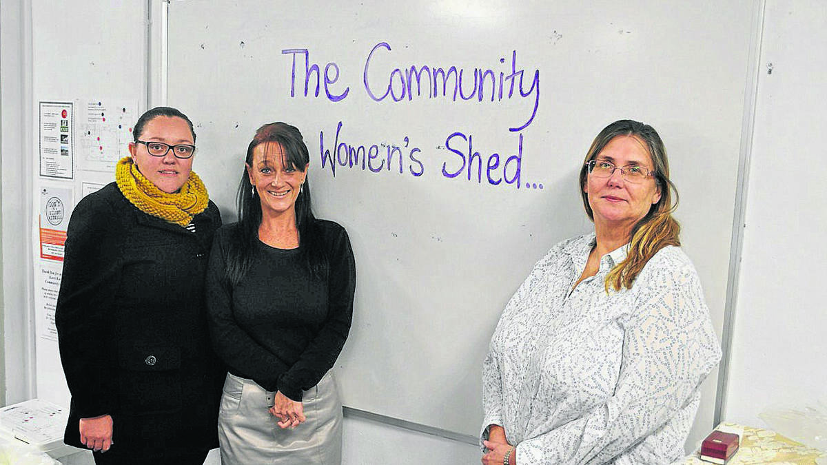 MUCH-NEEDED SERVICE: Mishelle Dal Bianco (far left) and Marjorie Arthur (right) of Ability Links with Tina Kemp who is looking to establish a Women’s Shed in the area.