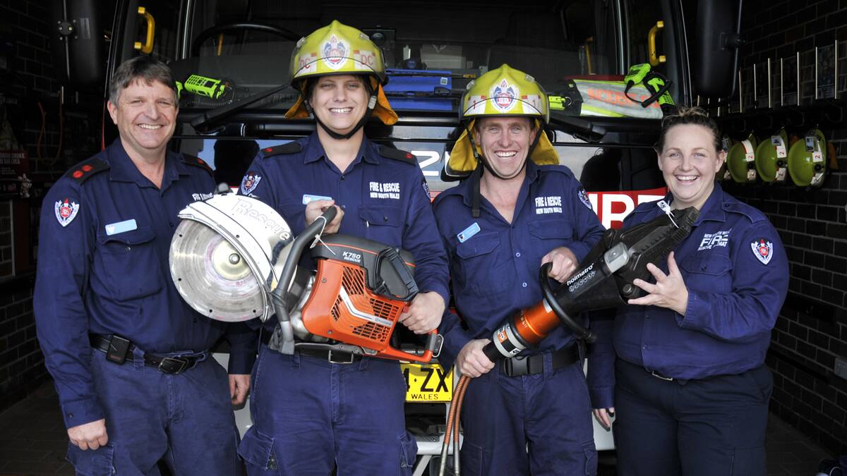 JOIN US: Kurri Fire Brigade captain Ken Maxwell, deputy captain Jamie Chapple and firefighters Jack Peters and Kim Hampton. Photo by Perry Duffin.