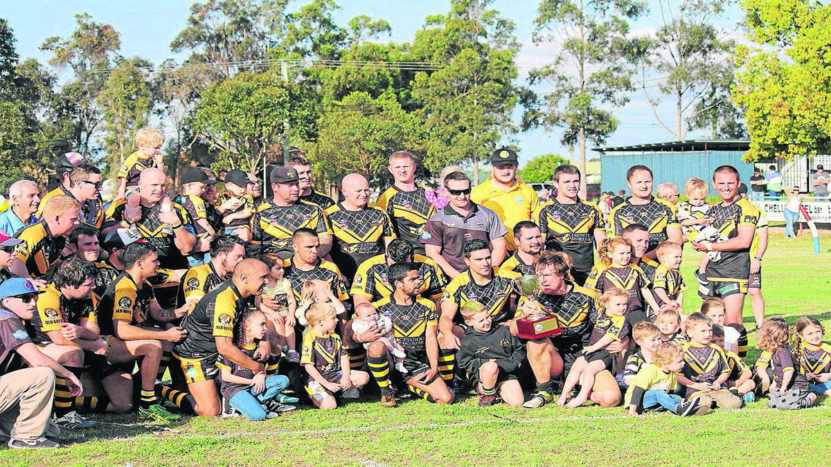 CHAMPIONS: The Cessnock Cutters celebrate their grand final win over Tea Gardens at Kurri on Saturday. Photo by Karen Burke.