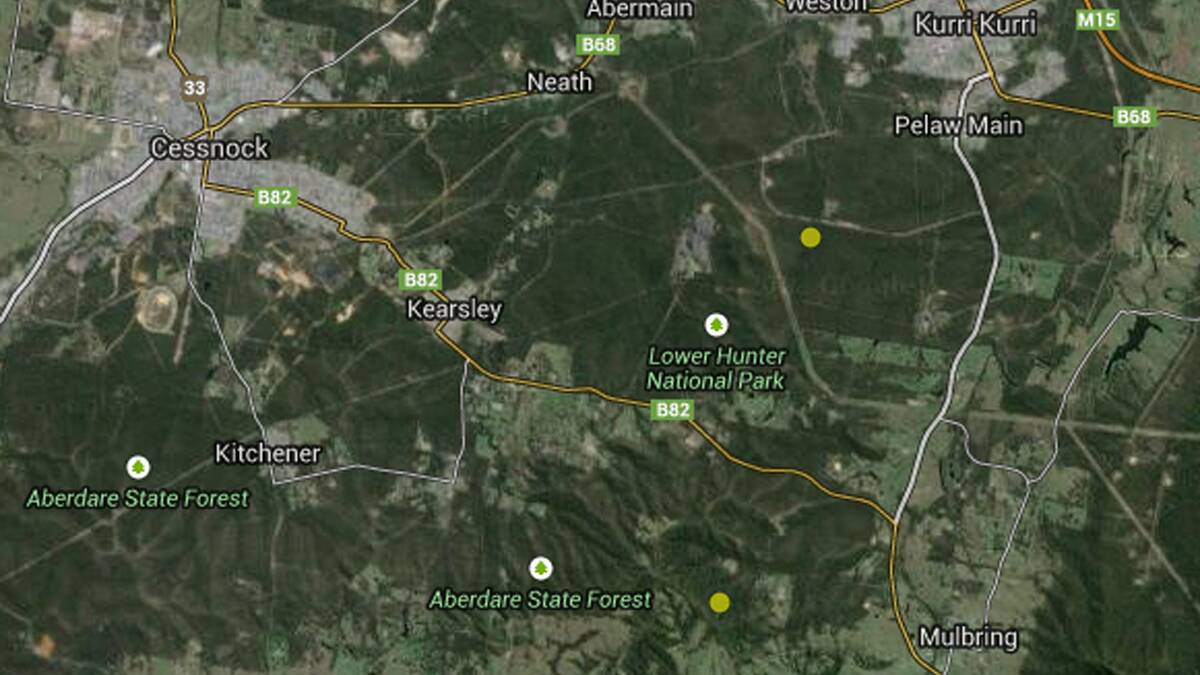The yellow dots mark the approximate location of earthquakes that were registered near Pelaw Main and Mulbring in January 2015.