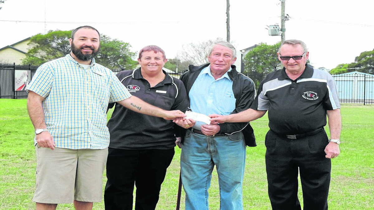 THANKS: Weston Public School teacher Harris Withers  with Weston Workers Club president Anne Sander, Kurri Bowling Club director Ron Hourigan and Weston Workers Club vice-president Barry Haggarty. 