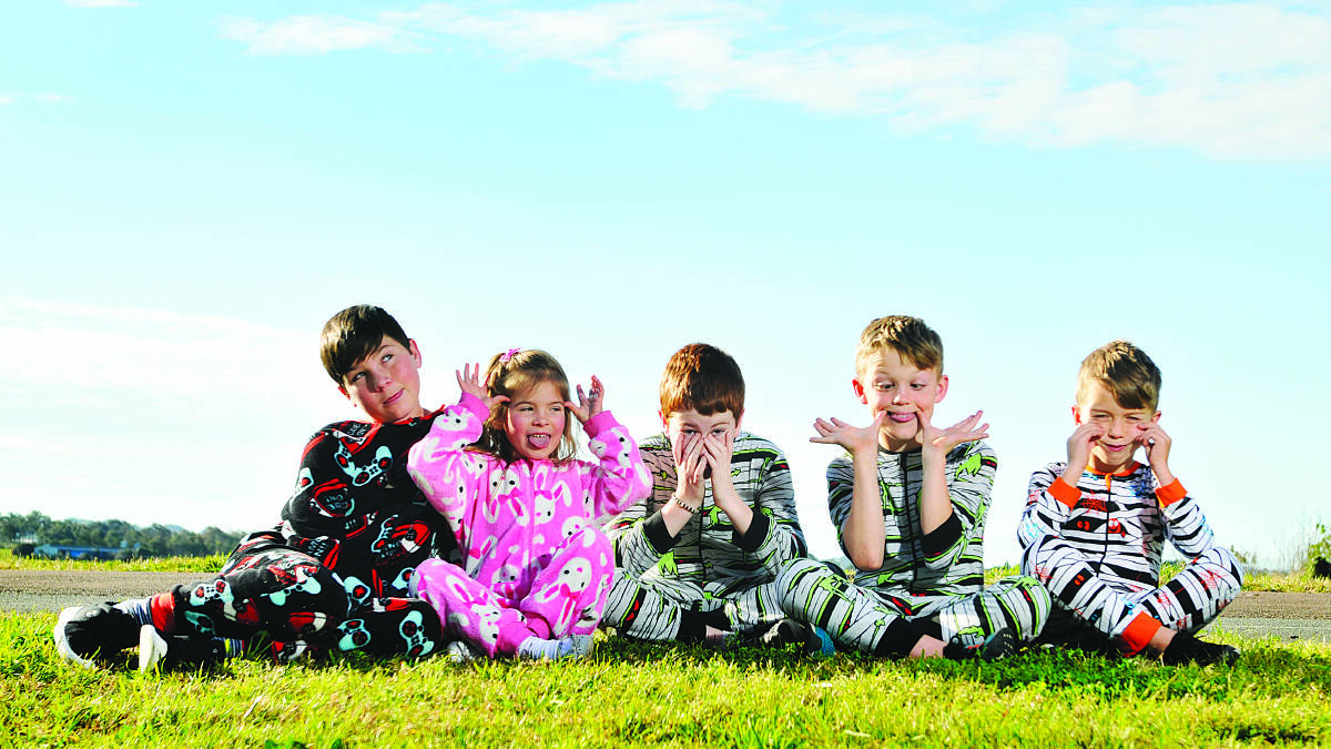 AWARENESS FUN:  Matthew and Jessica-Lee Treharne, Campbell Wyborn, and Jack and Tommy Ryan are looking forward to lots of fun on Type Onesie Day.	Picture by PERRY DUFFIN 