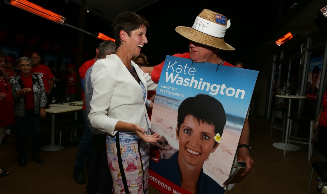 Kate Washington with supporter Jim Morrison celebrates. Picture: Jonathan Carroll