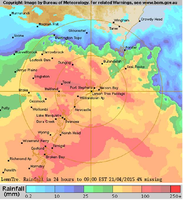 Rainfall around the Newcastle area was even heavier over the past 24 hours.