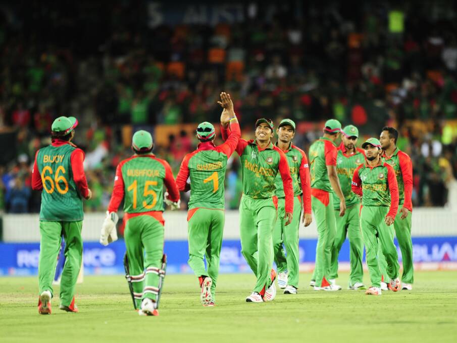 The Bangladesh team come out winners at the ICC World Cricket Cup at Manuka oval 18 February 2015. Fairfax image.
