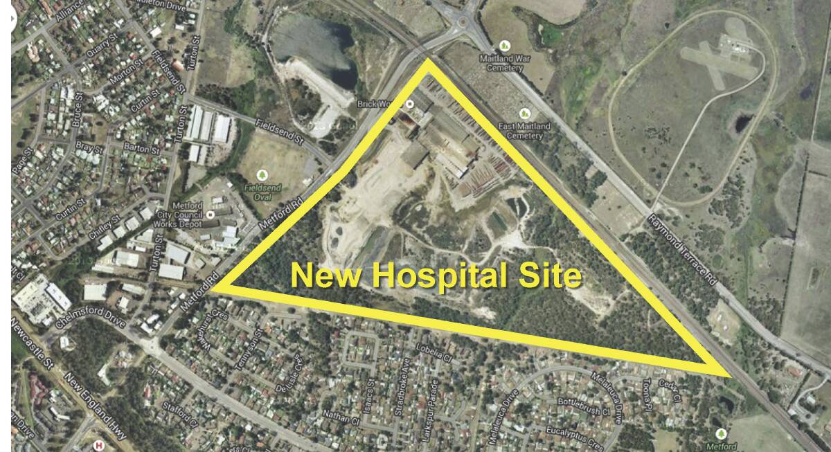 The proposed site for the new Lower Hunter hospital at Metford, east of Maitland.