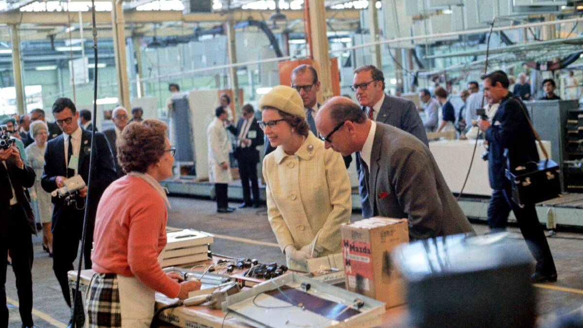 Queen Elizabeth at the Electrolux factory during her 1970 visit to Australia. Photo: Orange & District Historical Society