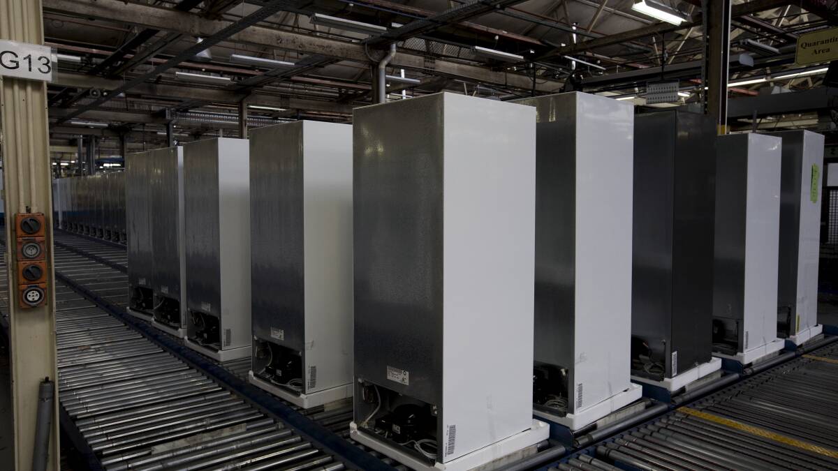 Fridges awaiting completion at the Electrolux factory. Photo: DOMINIC LORRIMER 