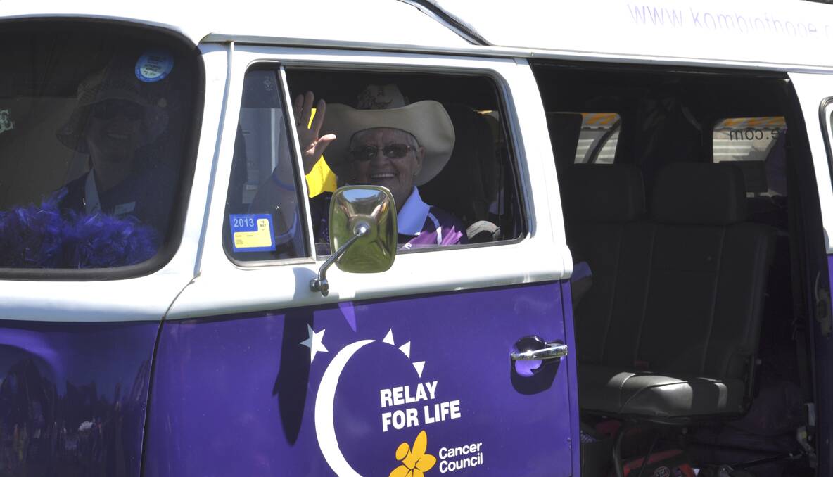 CESSNOCK RELAY FOR LIFE 2013:  Cancer survivor Joy Manning, 91, takes a ride in the Kombi of Hope with Verity Currey. Photo: The Advertiser.