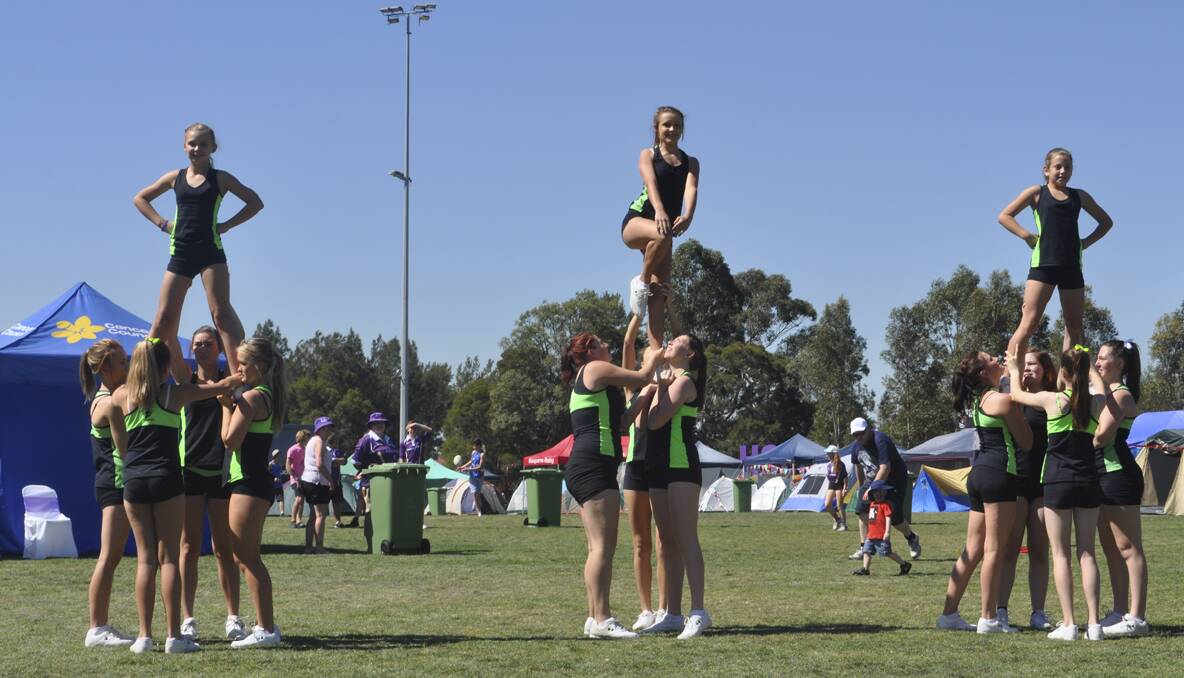 CESSNOCK RELAY FOR LIFE 2013: Kirsty Gunther Academy of Dance cheerleaders performing at Cessnock Relay For Life. Photo: The Advertiser.