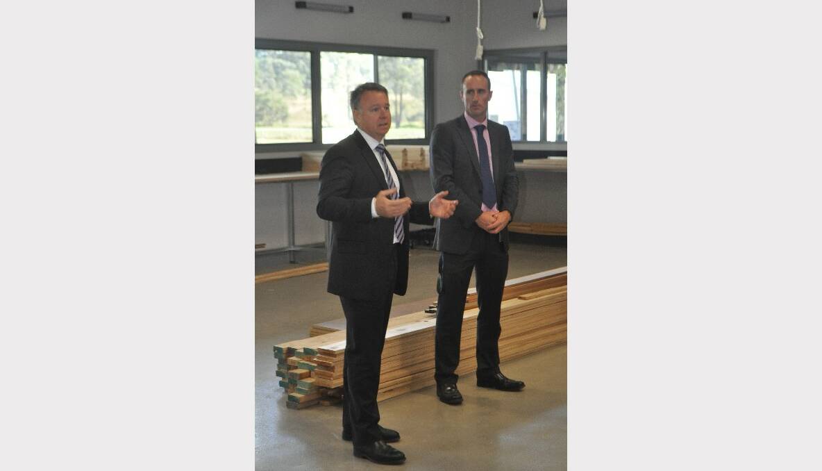 Member for Hunter, Mr. Joel Fitzgibbon and Head of Senior School, Mr. Tim Shields, on a tour of the school's new Trade Training Centre. 
