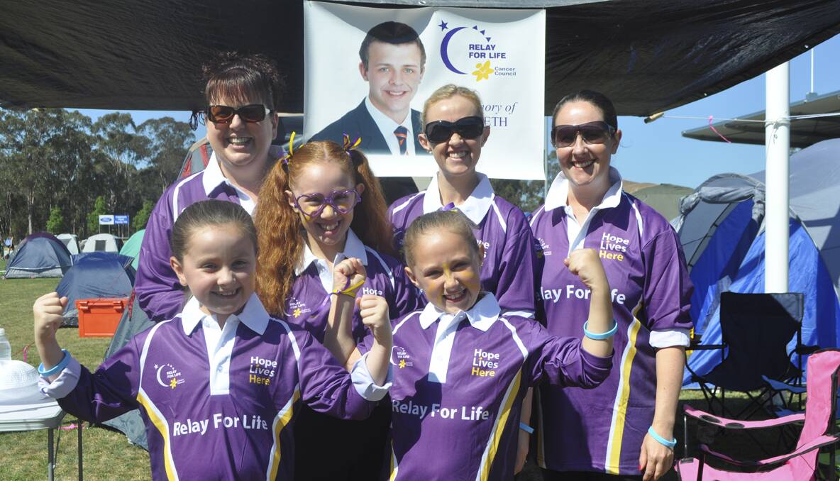 CESSNOCK RELAY FOR LIFE 2013: Walking in memory of Gareth Hickey was the Baird Real Estate team, BRE4G. Pictured is (back row) Susan Morrissey, Danielle Geason, Maxine Baird, (front row) Eve Baird, Mali Unahi and Jade Unahi. Photo: The Advertiser.