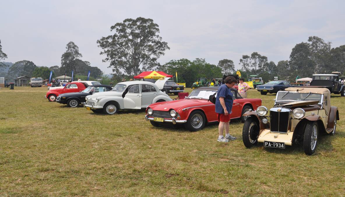 A classic car display in the Wollombi Saleyards.