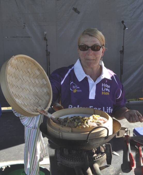 CESSNOCK RELAY FOR LIFE 2013: Jane Power with her dish, the Thai whole snapper steamed. Photo: The Advertiser.