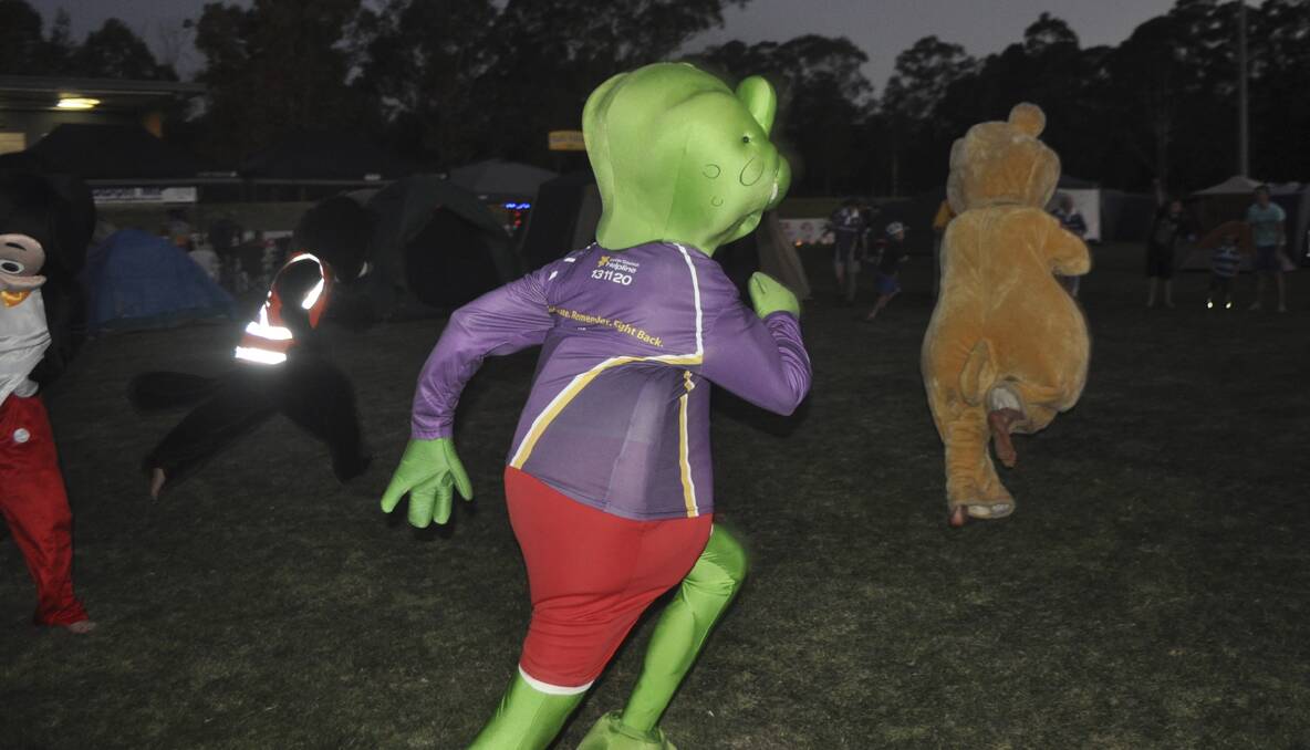 CESSNOCK RELAY FOR LIFE 2013: Cancer Council's Dougal Bear took out the mascot race. Photo: The Advertiser.