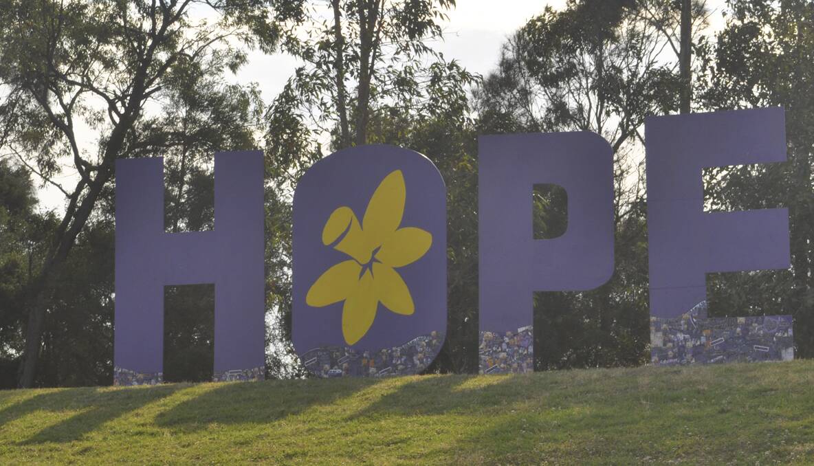 CESSNOCK RELAY FOR LIFE 2013: In a single word, the HOPE sign on the Baddeley Park hill reminded participants what Relay For Life is about. Photo: The Advertiser.