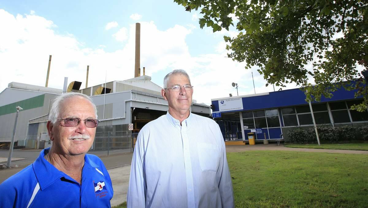 POTENTIAL: Cr Rod Doherty with Cessnock Mayor Bob Pynsent at the front of the smelter.  Picture: Peter Stoop