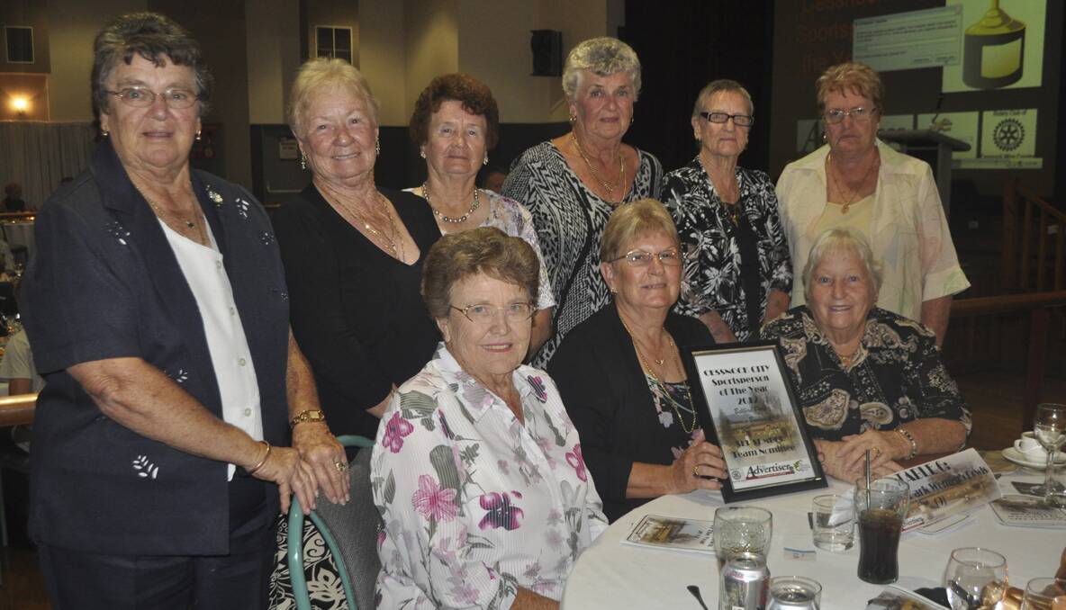 The Bellbird Park women's bowling club No. 2 pennant team was a finalist in the teams section. Pictured at back (from left) is Janice Dunn, Pauline King, Shirley Anderson, Dot McNab, Norma Robins and Wanda Bedford, and at front, Helen Condran, Colleen Schreiber and Elaine White. 