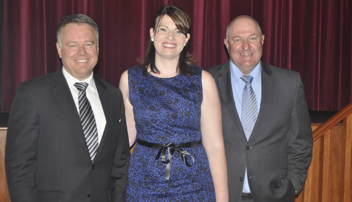 Member for Hunter Joel Fitzgibbon, The Advertiser's manager Rebecca Gillon and guest speaker Keith Onslow.  