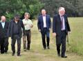 Wonnarua Nation Aboriginal Corporation chair Lee Hinton and CEO Laurie Perry, Jerry Schwartz, former Upper Hunter MP Michael Johnsen and former Cessnock mayor Bob Pynsent at the site of the proposed cultural centre at Lovedale in 2020.
