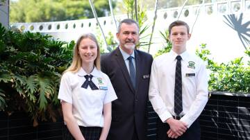 Cessnock High School principal Peter Riley with Year 12 school captains. Picture supplied 