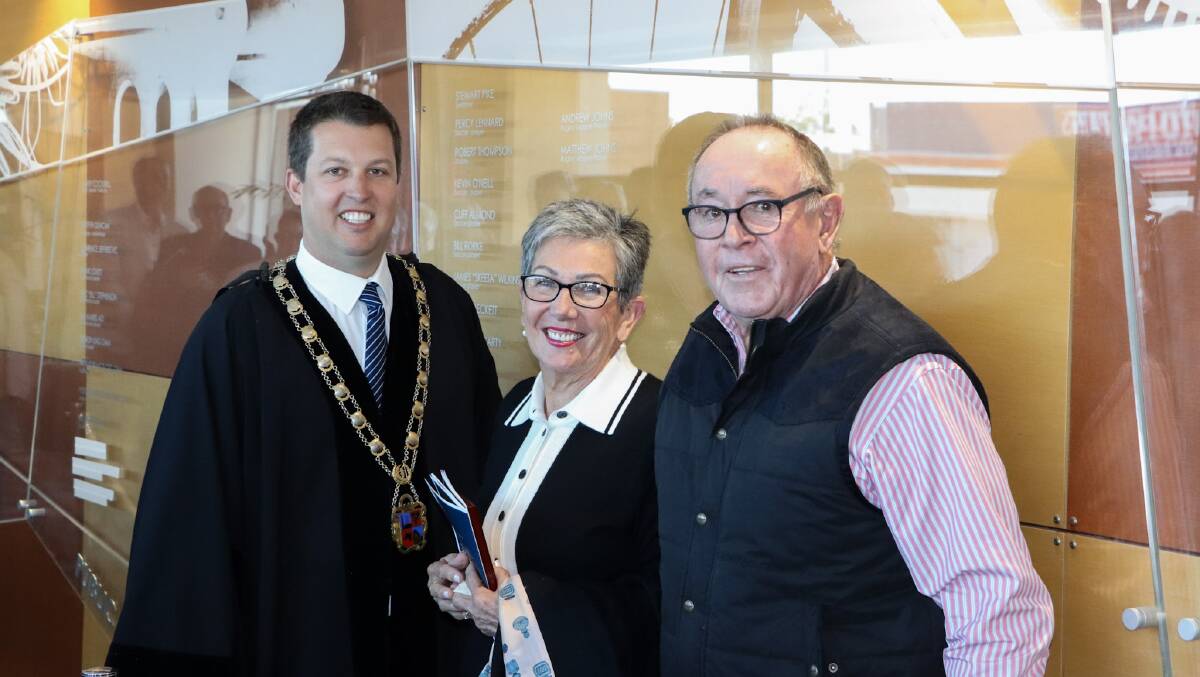HALL OF FAME: Cessnock Mayor Jay Suvaal with Gary and Gayle Johns who accepted plaques for their sons Matthew and Andrew Johns. Picture supplied