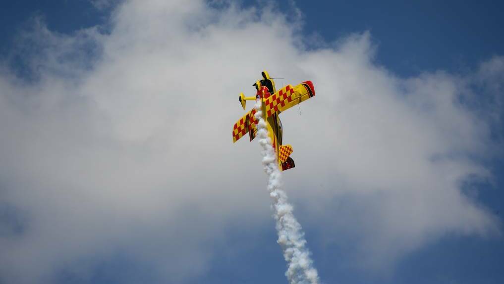 Paul Bennet in his plane The Wolf Pitts at the 2021 Hunter Valley Airshow. Picture by Jonathan Carroll