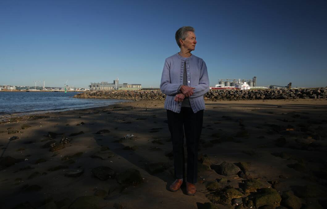 Stockton resident and former president of the suburb's historical society Irene Butterworth on the waterfront. Picture: Simone De Peak